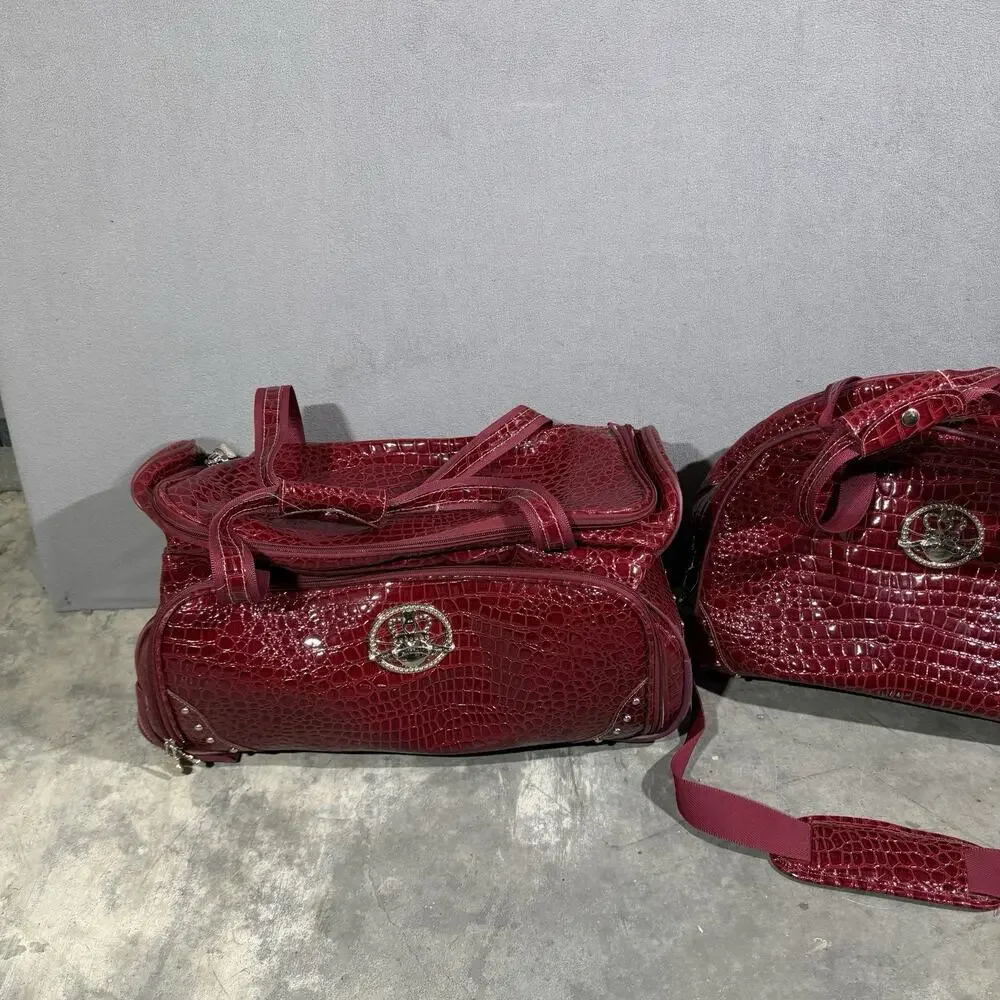 Kathy Van Zeeland Red Croco PVC 2 Piece Luggage Carry On Suitcase & Duffel Bag